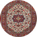 Round Traditional Saffron Red Medallion Rug, tr1667