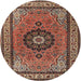 Round Traditional Saffron Red Medallion Rug, tr1678