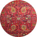 Round Traditional Rust Pink Persian Rug, tr1681