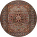 Round Traditional Dark Almond Brown Medallion Rug, tr1687