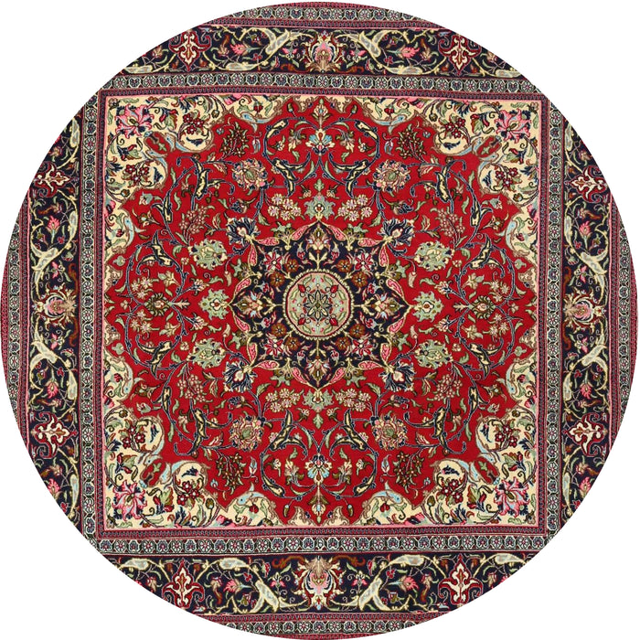 Round Traditional Saffron Red Medallion Rug, tr1693