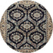 Round Traditional Charcoal Black Persian Rug, tr1698