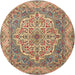 Round Traditional Sienna Brown Medallion Rug, tr1700