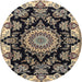 Round Traditional Charcoal Black Medallion Rug, tr1701