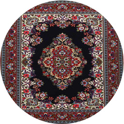Round Traditional Dark Scarlet Red Medallion Rug, tr1703