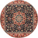 Round Traditional Light Copper Gold Medallion Rug, tr1704