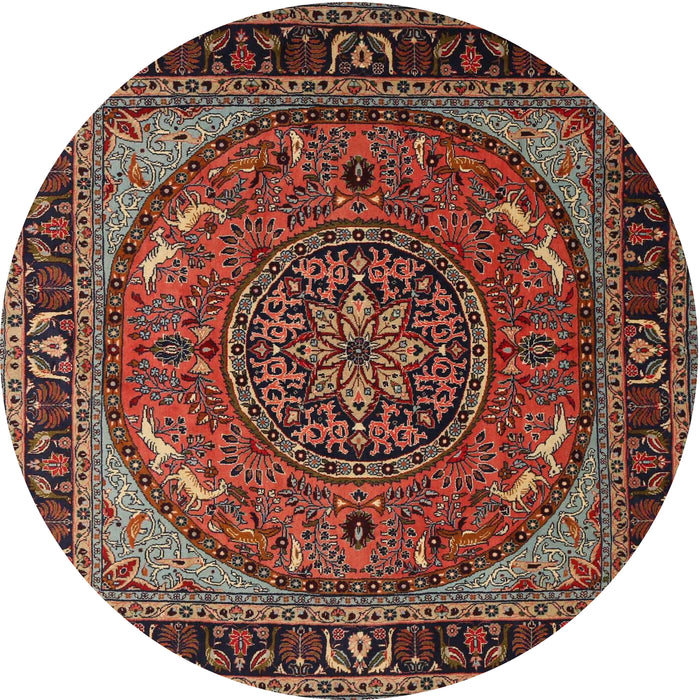Round Traditional Orange Salmon Pink Medallion Rug, tr1705