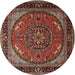 Round Traditional Orange Salmon Pink Medallion Rug, tr1705