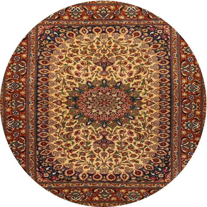 Round Traditional Saffron Red Medallion Rug, tr1707