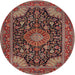 Round Traditional Saffron Red Medallion Rug, tr1716