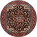 Round Traditional Dark Almond Brown Medallion Rug, tr1718