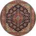 Round Traditional Orange Brown Medallion Rug, tr1721