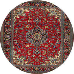 Round Traditional Saffron Red Medallion Rug, tr1722