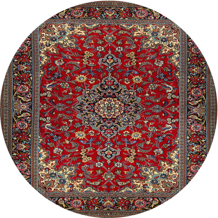 Round Traditional Saffron Red Medallion Rug, tr1722