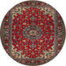 Round Traditional Saffron Red Medallion Rug, tr1722