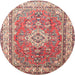 Round Traditional Bright Maroon Red Persian Rug, tr173