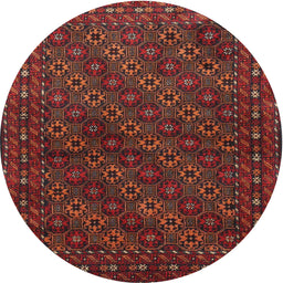 Square Machine Washable Traditional Brown Red Rug, wshtr1746