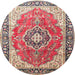 Round Traditional Light French Beige Brown Medallion Rug, tr174