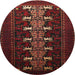 Round Traditional Cranberry Red Animal Rug, tr1758