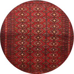 Round Traditional Fire Brick Red Southwestern Rug, tr1759