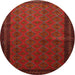 Round Traditional Fire Brick Red Southwestern Rug, tr1762