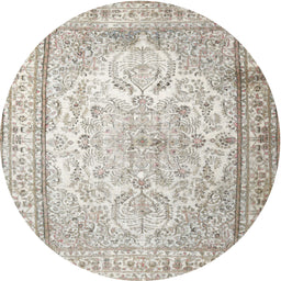Round Traditional Dark White Beige Persian Rug, tr1789