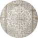 Round Traditional Dark White Beige Persian Rug, tr1789