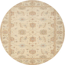 Round Traditional Khaki Gold Oriental Rug, tr1796