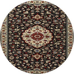 Round Traditional Black Brown Medallion Rug, tr1797