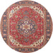 Round Traditional Bright Maroon Red Persian Rug, tr179