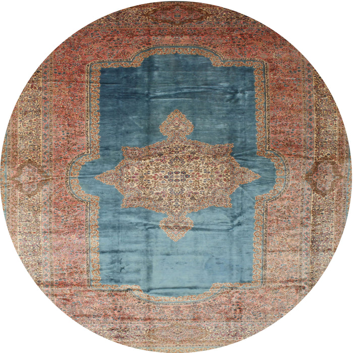 Round Traditional Sienna Brown Medallion Rug, tr17
