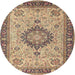 Round Traditional Sienna Brown Medallion Rug, tr180