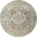 Round Traditional Khaki Green Medallion Rug, tr1814