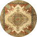 Round Traditional Yellow Orange Persian Rug, tr1842