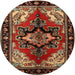 Round Traditional Maroon Red Persian Rug, tr1845