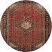 Round Traditional Saffron Red Medallion Rug, tr1866