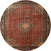 Round Traditional Saffron Red Medallion Rug, tr1867