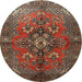 Round Traditional Saffron Red Persian Rug, tr1876