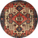 Round Traditional Dark Almond Brown Persian Rug, tr1878