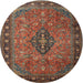 Round Traditional Dark Almond Brown Medallion Rug, tr1879