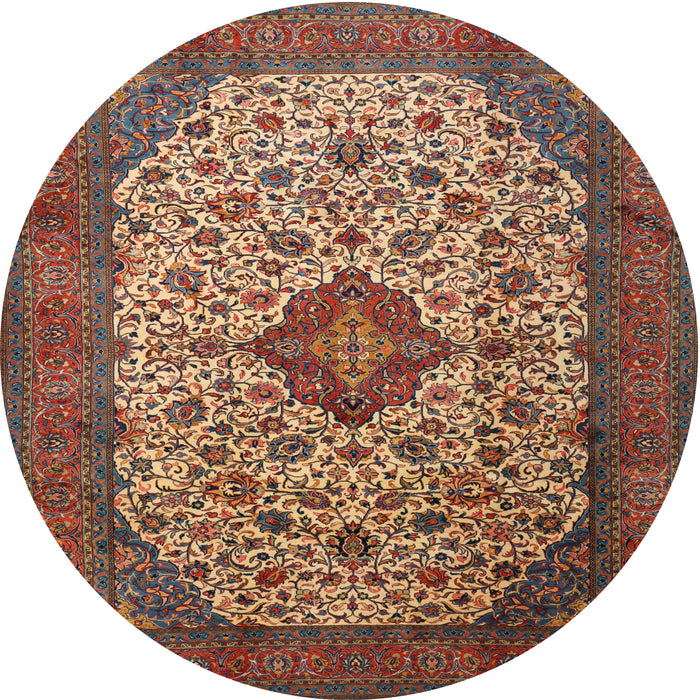 Round Traditional Saffron Red Medallion Rug, tr1882