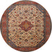 Round Traditional Saffron Red Medallion Rug, tr1882