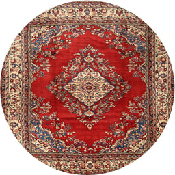 Round Traditional Red Medallion Rug, tr1883