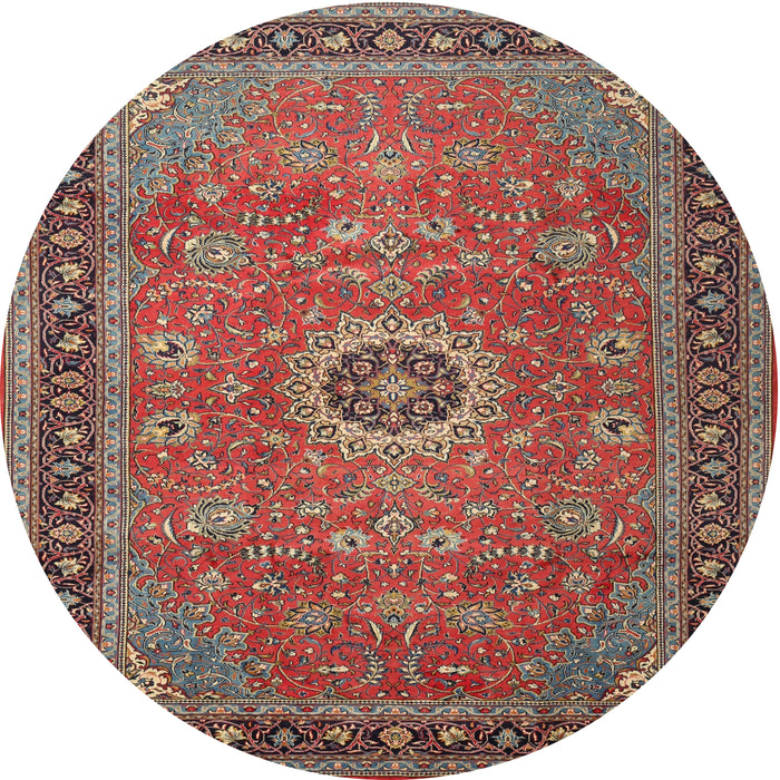 Round Traditional Fire Brick Red Persian Rug, tr1884