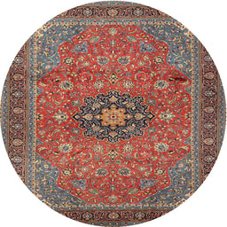 Round Traditional Saffron Red Medallion Rug, tr1887