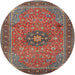 Round Traditional Saffron Red Medallion Rug, tr1887