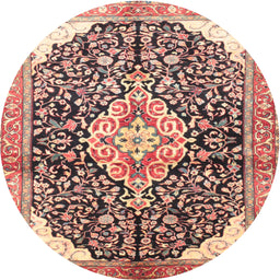 Round Traditional Brown Red Medallion Rug, tr188