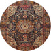 Round Traditional Orange Brown Medallion Rug, tr1891