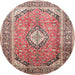 Round Traditional Light French Beige Brown Medallion Rug, tr189