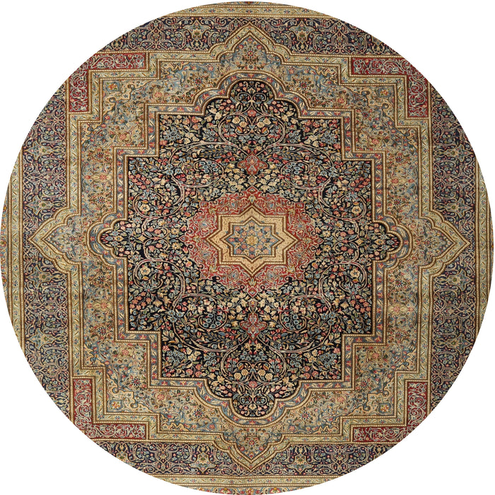 Round Traditional Copper Green Medallion Rug, tr1901